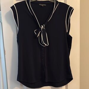 Adrianna Papell Navy Blouse with White Trim